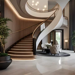 Foto op Plexiglas Interior design of modern entrance hall with staircase in villa ai generative © lemya