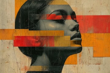 Geometric Self Portrait With Woman's Head In Photo Collage Lands
