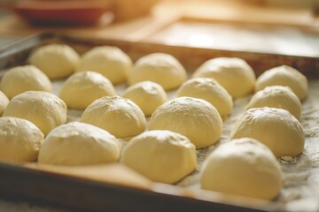 Unbaked Dough Balls on Baking Tray.