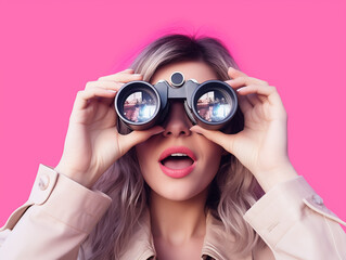 woman looking through binoculars