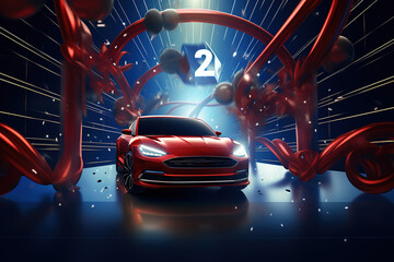 Naklejka premium a gift car wrapped in ribbon bow isolated Generative AI