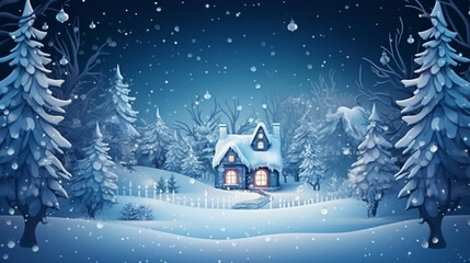 Fototapeta na wymiar Fairytale Christmas house in winter forest