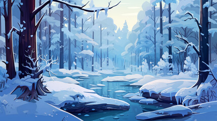 Fantastic beautiful cartoon winter landscape