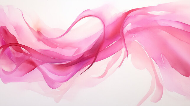 pink smoke and drawing of a pink ribbon, bright colors, isolated in white background.