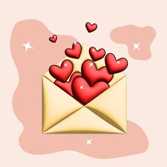 envelope with hearts inside of it - 3D vector illustration for Valentine's day
