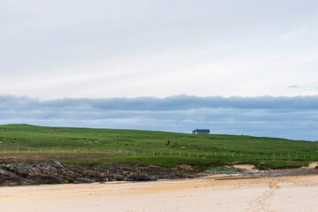 Fototapeta na wymiar seascape inside the Eoropie Beach close to the village of Ness, Isle of Lewis, Scotland