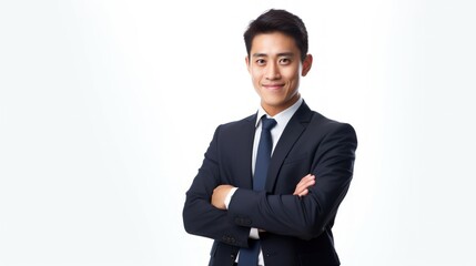 Portrait of young asian business man isolated on white background. Generative AI - obrazy, fototapety, plakaty