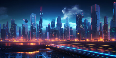 Neon Future,night scene of modern city,
digital transformation, advanced neon, futuristic cyber city, neon skyline,