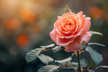 Peach Rose in Warm Sunlight Bokeh
