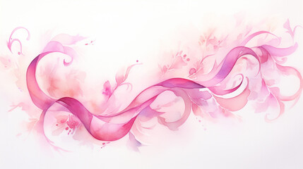 beautiful cancer awareness pink ribbon, watercolor in a soft white background. - obrazy, fototapety, plakaty