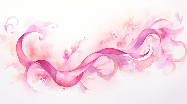 beautiful cancer awareness pink ribbon, watercolor in a soft white background.