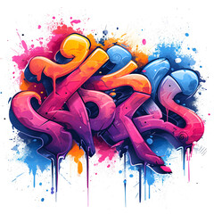 Colorful street art and urban graffiti isolated on white background, flat design, png
