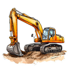 Construction vehicle on a site isolated on white background, sketch, png
 - obrazy, fototapety, plakaty