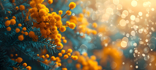 banner of mimosa. 8 March flowers 