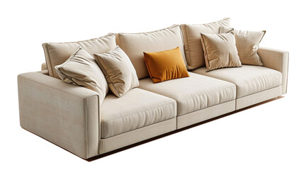 comfortable Sofa with pillows for guests' room, isolated on transparent background, interior design sofa