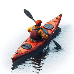 Person enjoying a peaceful kayak ride isolated on white background, isometry, png
