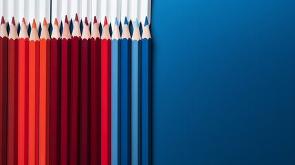 Vibrant Contrast of Colored Pencils: A Creative Workspace for Office or School with Artistic Tools and Stationery Collection on Isolated Background - Back to School Concept with Red and Blue Elements.