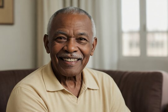 Aged black man enjoys his life at home. Happiness and Retirement concept.