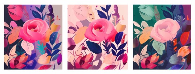 Beautiful romantic flower backgrounds with roses, leaves, floral bouquets, flower compositions. Colorful spring Deign for holidays: Woman's Day, Easter, Valentine's Day, invitations, Generative AI 