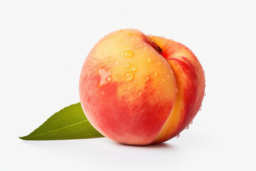 Fototapeta na wymiar Single peach fruit, isolated white background