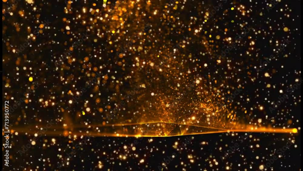 Aufkleber Background with falling golden glitter particles. Falling gold confetti with magic light. Beautiful light background. Seamless loop