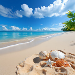 Sunny tropical beach sea shells
