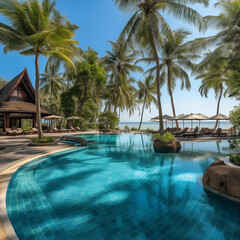 Fototapeta premium Panorama of swimming pool at resort