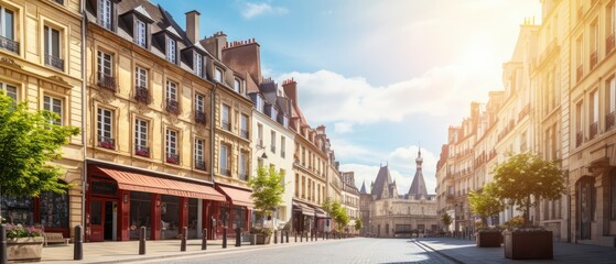 City Street With Tall Buildings and Trees