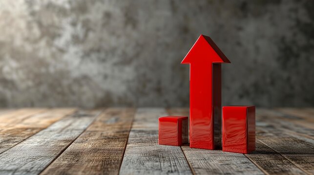 A conceptual image showcasing a bold red upward arrow symbolizing positive business development, growth, and increasing statistical trends in a corporate setting.