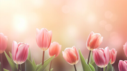 Spring card with tulips and blurred copy space background