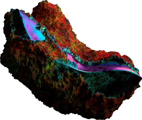 Colourful abstract organic rock formation on a transparent background