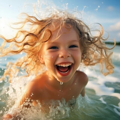 Fototapeta na wymiar child bathing in sea