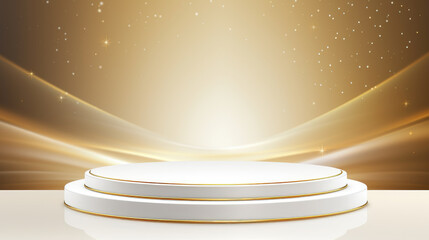 Sparkle white product display podium in front of luxury gold background