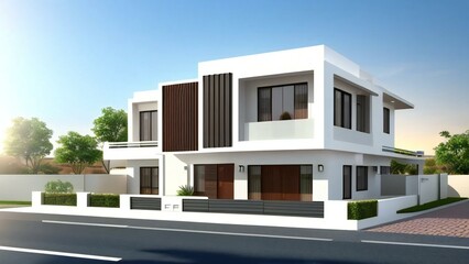 Fototapeta na wymiar 3d house model rendering on white background, 3D illustration modern cozy house. Concept for real estate or property.