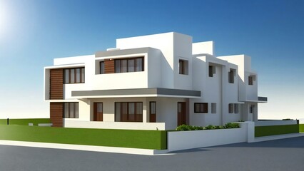 3d house model rendering on white background, 3D illustration modern cozy house. Concept for real estate or property.