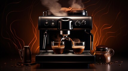 Electric espresso or modern machine brews making coffee. Barista care restaurant, aromatic espresso and making fresh cappuccino concept. Generative AI - obrazy, fototapety, plakaty