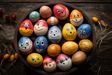 Easter eggs with bunny faces. Generative AI