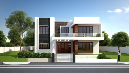 3d house model rendering on white background, 3D illustration modern cozy house. Concept for real estate or property. - obrazy, fototapety, plakaty