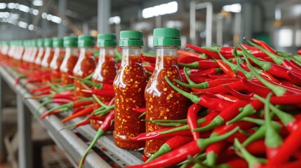 Obraz na płótnie Canvas From Chillies to Bottles: Exploring the Mexican Hot Sauce Factory's Production Line, Where Spicy Delights are Bottled with Precision and Flair.