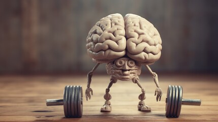 Brain-strengthening weights. Mental growth idea. The concept of brain exercises to strengthen the mind. - obrazy, fototapety, plakaty