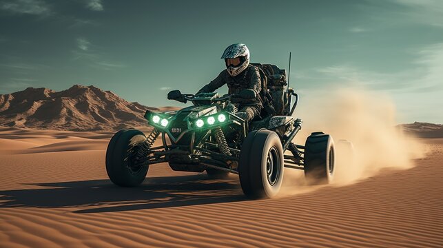 Speeding through the desert on a quad bike.