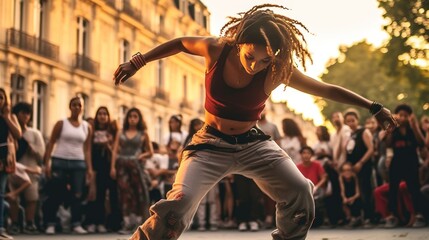 B-girls, dance battle. Breaking in Paris. - obrazy, fototapety, plakaty