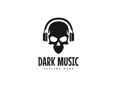 skull  headphones logo vector illustration. music skull logo template