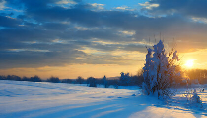 winter sunset in the mountains