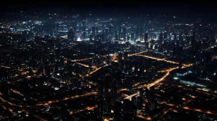 Fototapeta premium Aerial view of cityscape at night. Panoramic image.