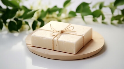 Eco-Friendly Craft Gift Box with Bow on White Background - Perfect for Zero Waste, Plastic-Free Soap Concept