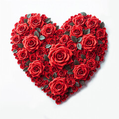 A heart shape made out of red roses isolated on a white background. Valentine's Day concept.