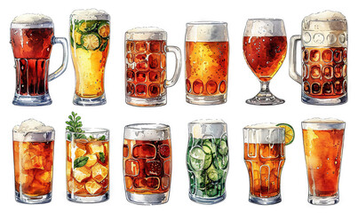 water color stickers beer glasses pint white background pints