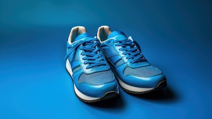 shoes view of blue trainers, sneakers Isolated on a flat background.