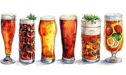 water color stickers beer glasses pint white background pints